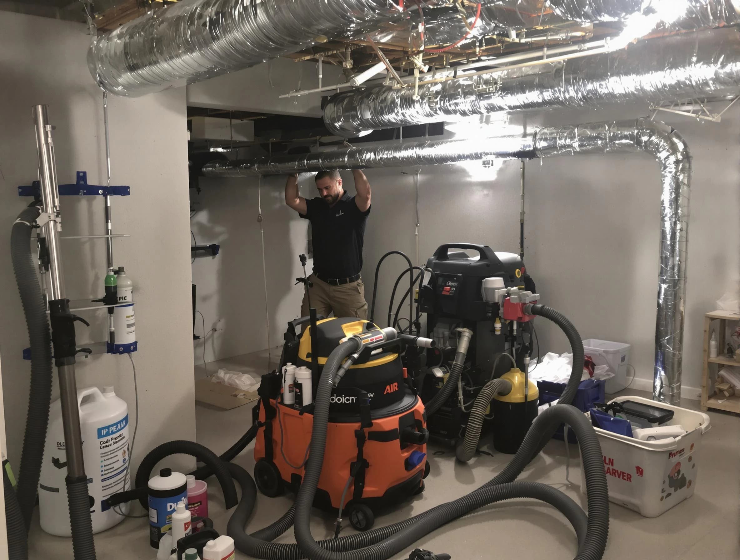 Gold Canyon Air Duct Cleaning specialist performing professional mold removal from air ducts using safety equipment in Gold Canyon