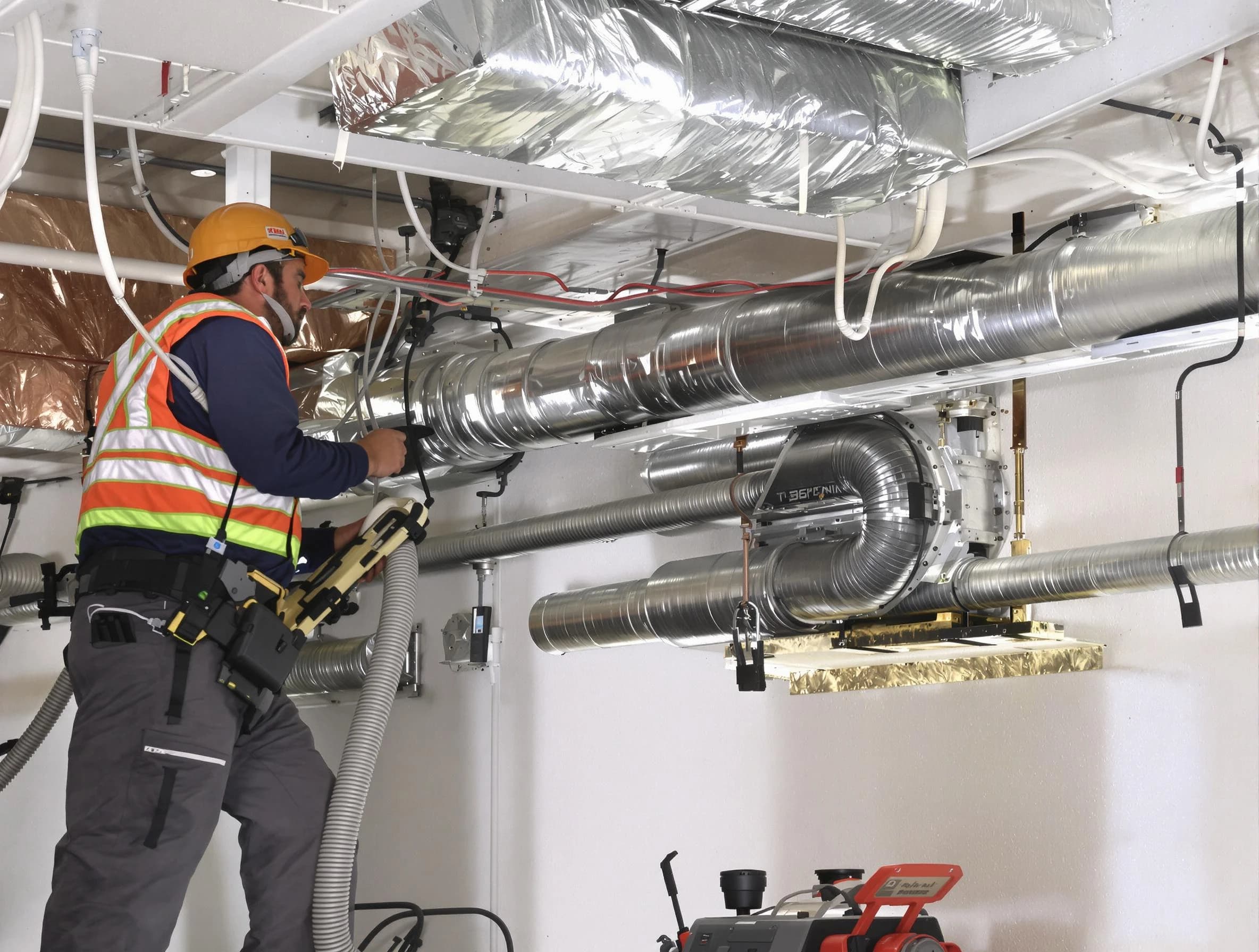 Gold Canyon Air Duct Cleaning technician performing precision vacuum insulation removal in a residential property in Gold Canyon